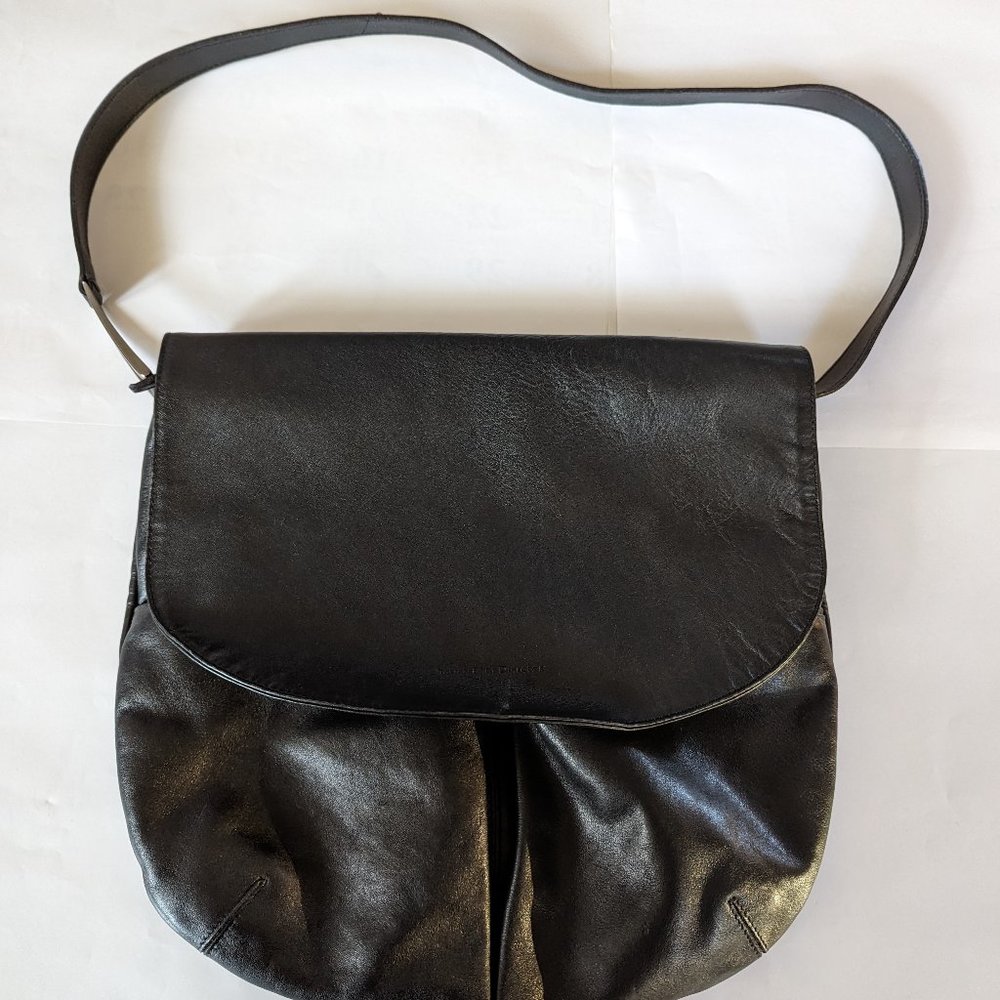 IBD Black Italian Leather "Carryall" Shoulder Bag